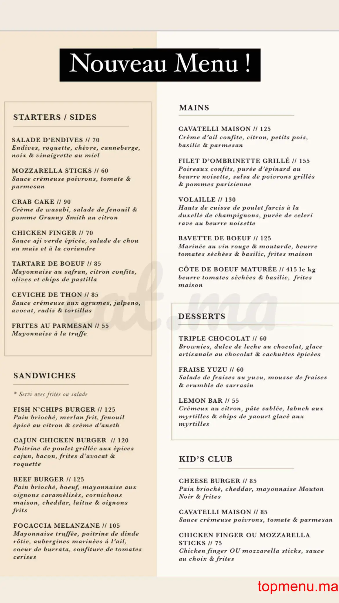 Cantine Mouton Noir menu page 1