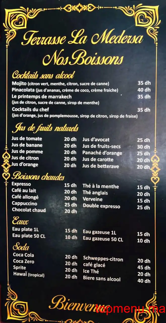 Terrasse La Medersa menu page 1