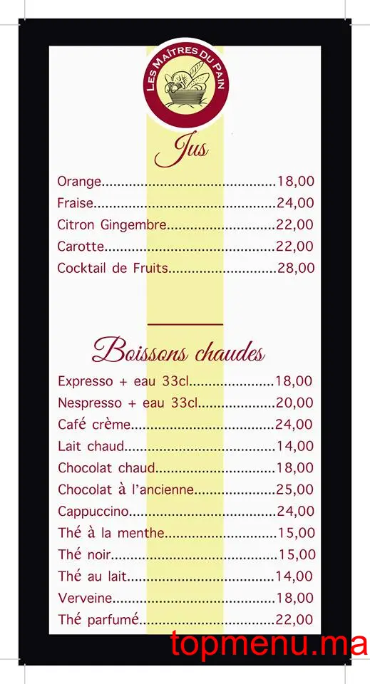 Les Maîtres du Pain menu page 2