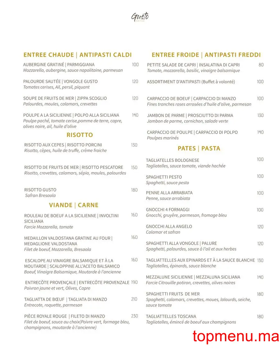 Gusto menu page 1