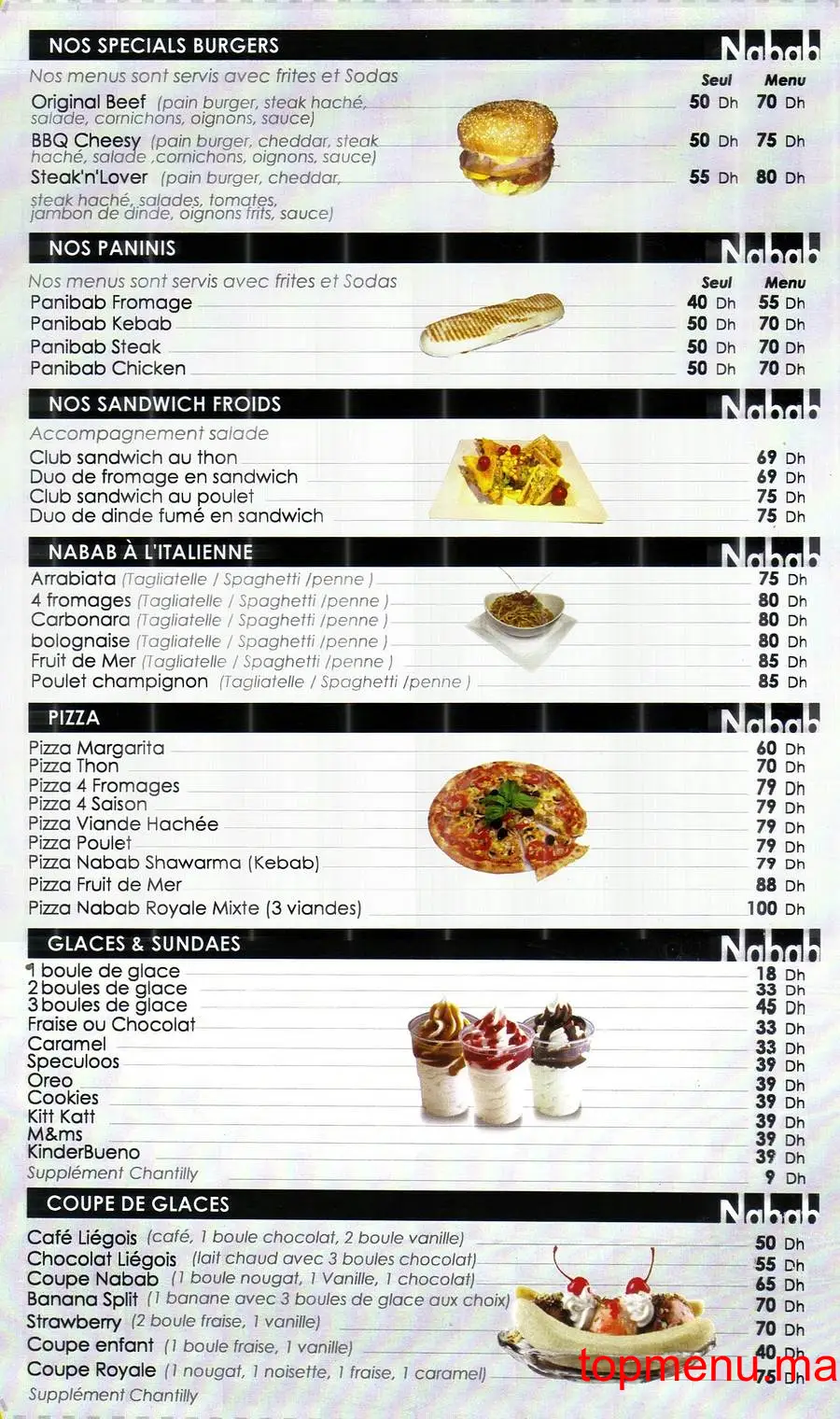 Nabab Lounge menu page 1