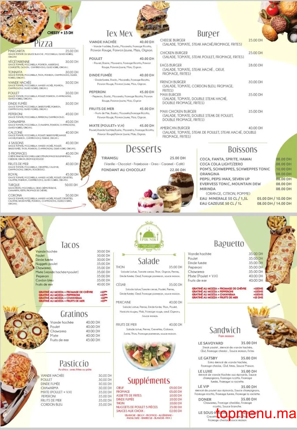 PikNik Food menu page 1