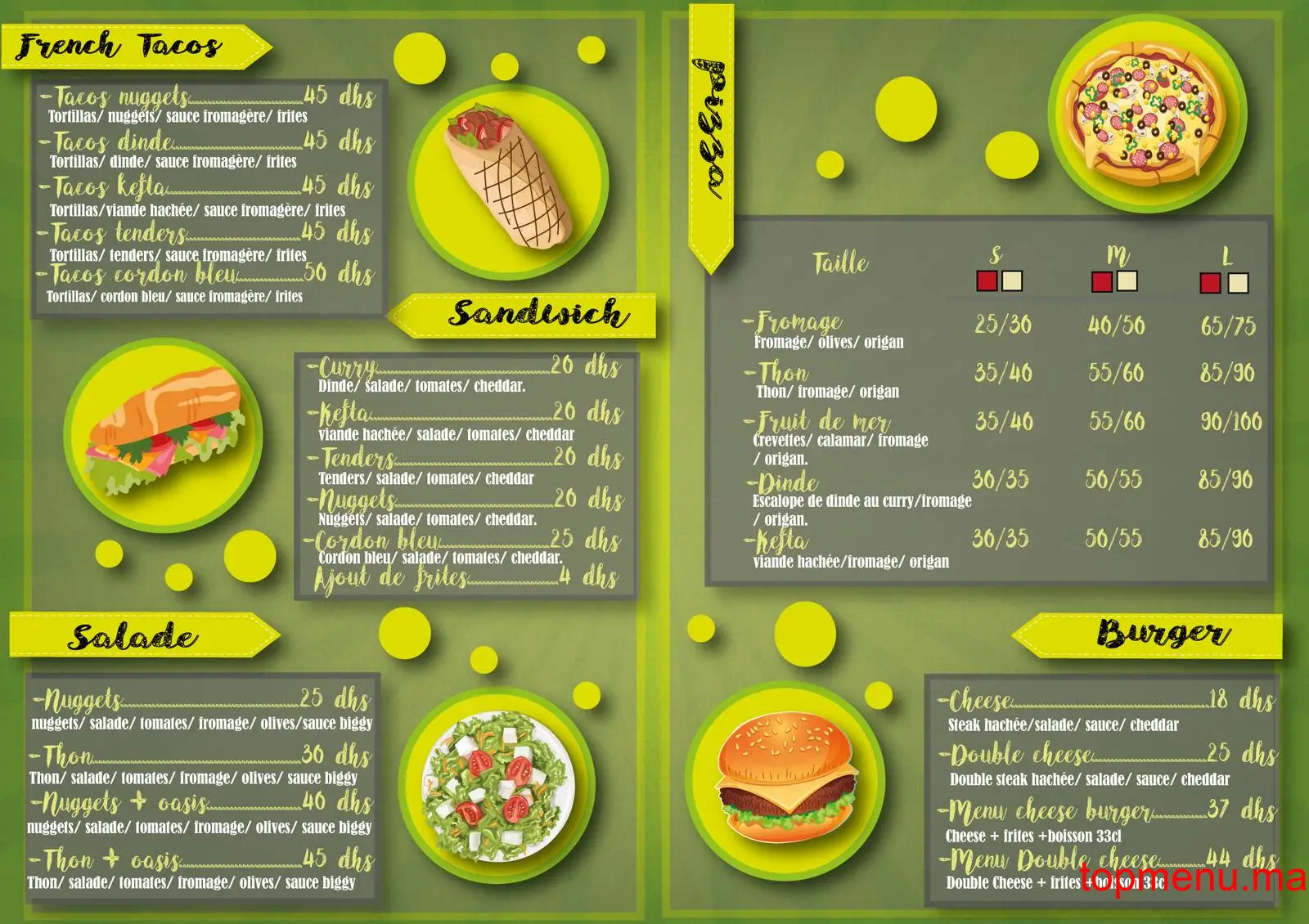 Taco’sphère menu page 1