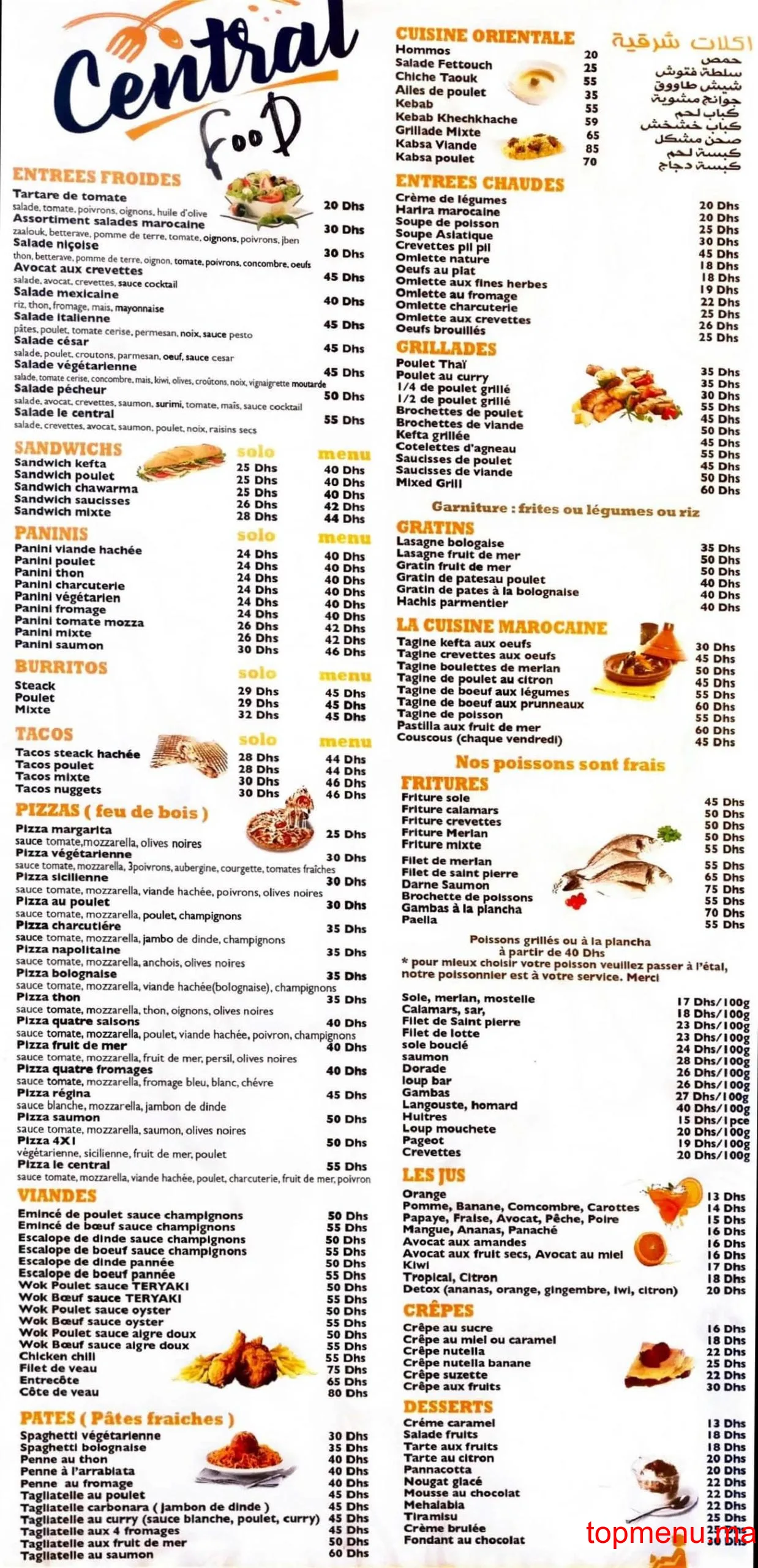 Central Food menu page 1