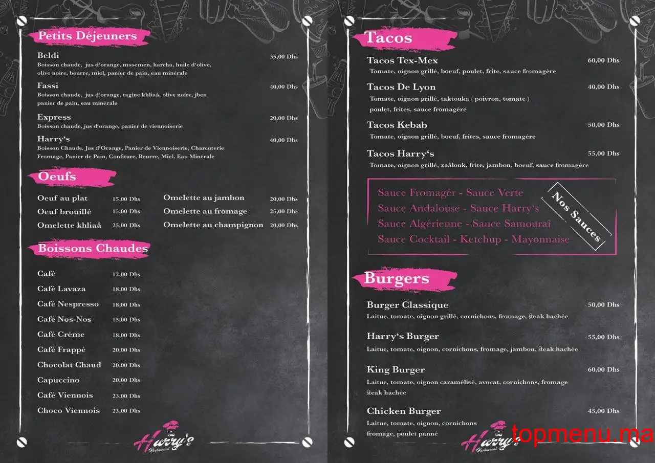 Harry’s menu page 1