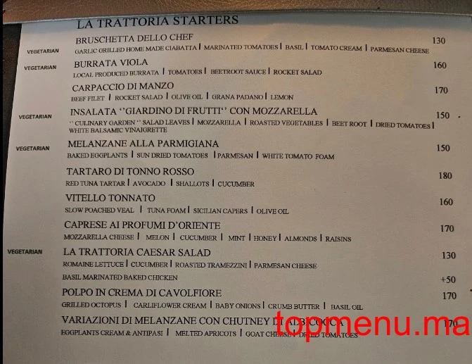 La Trattoria menu page 1