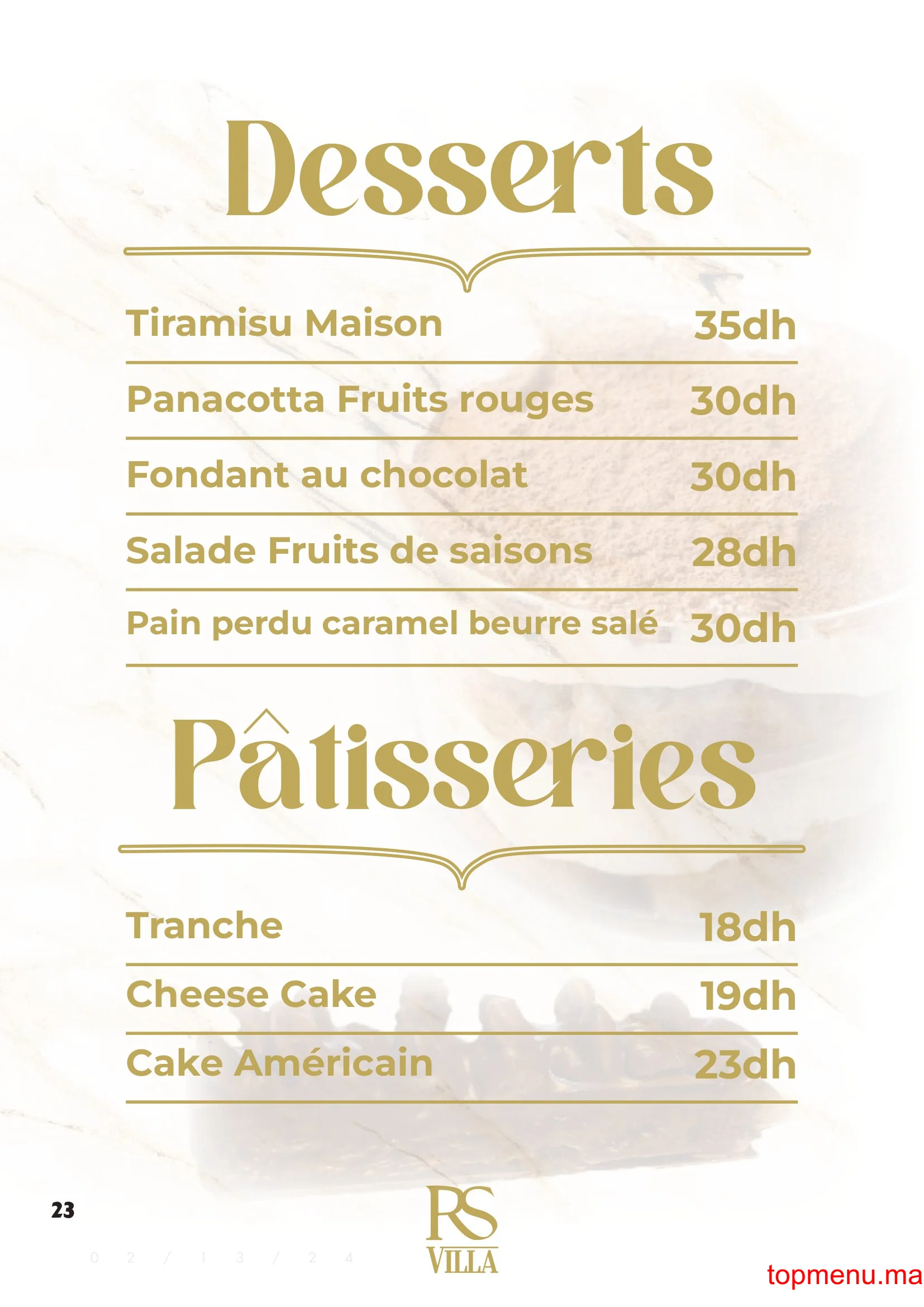 RS Villa – Café Restaurant menu page 23