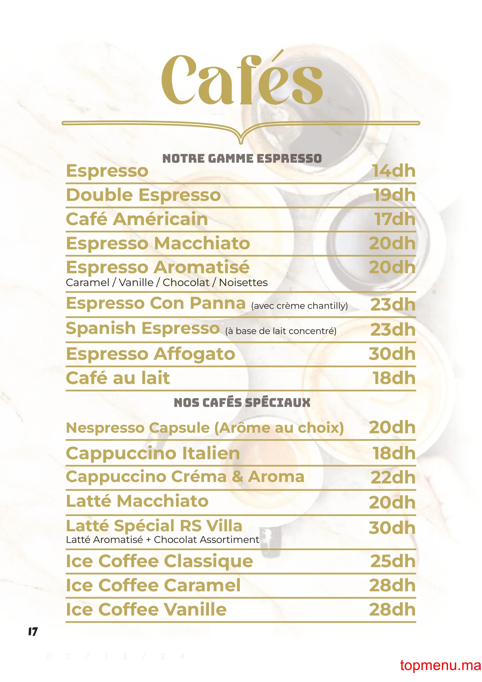 RS Villa – Café Restaurant menu page 17