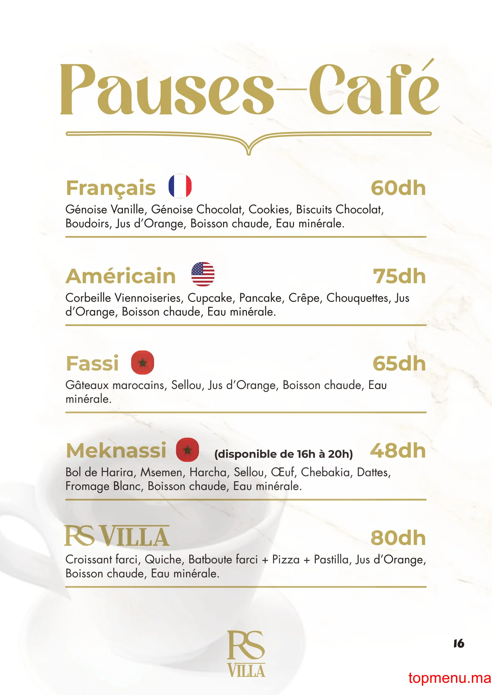 RS Villa – Café Restaurant menu page 16