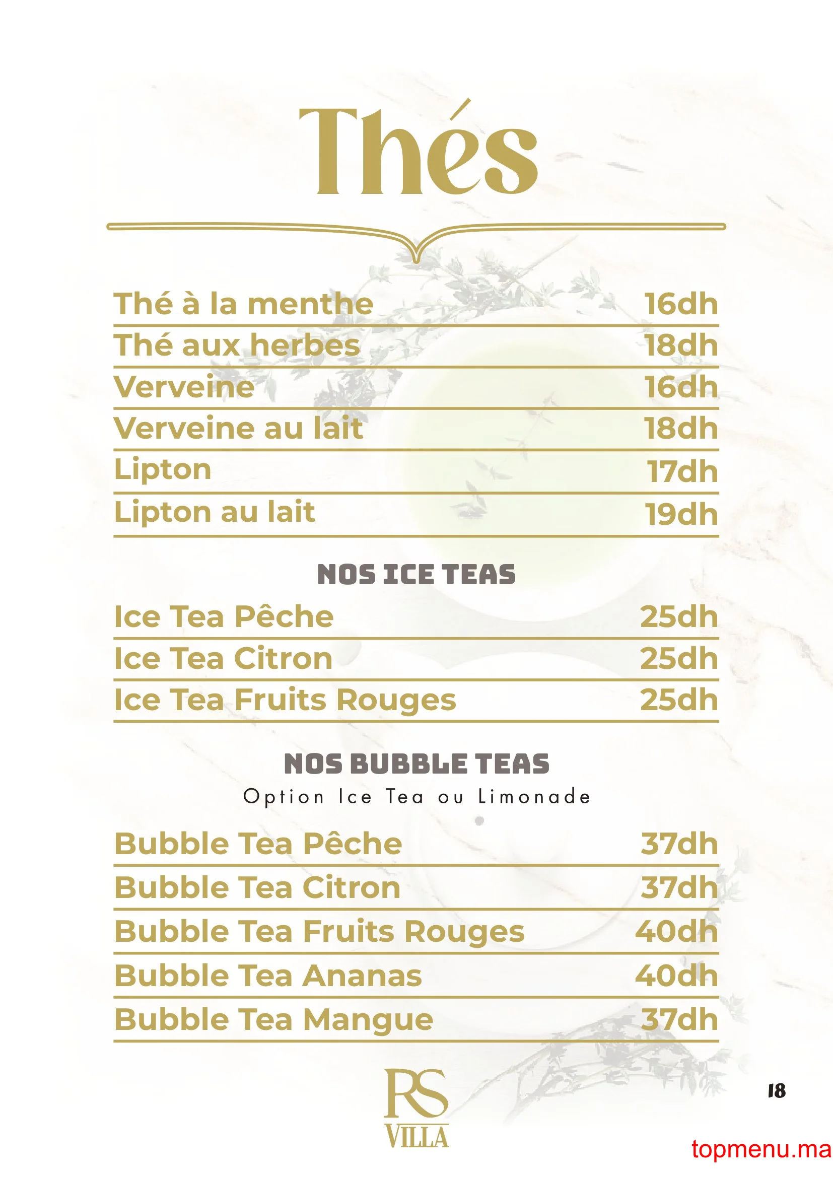 RS Villa – Café Restaurant menu page 18