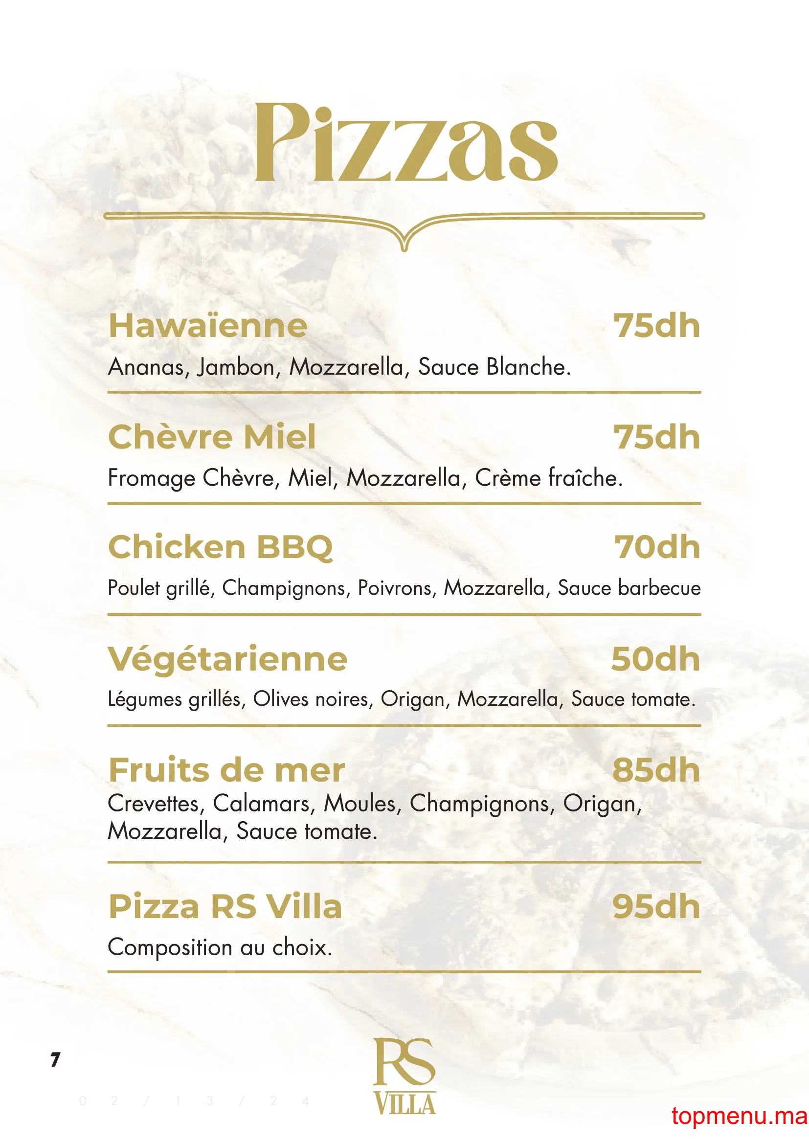 RS Villa – Café Restaurant menu page 7