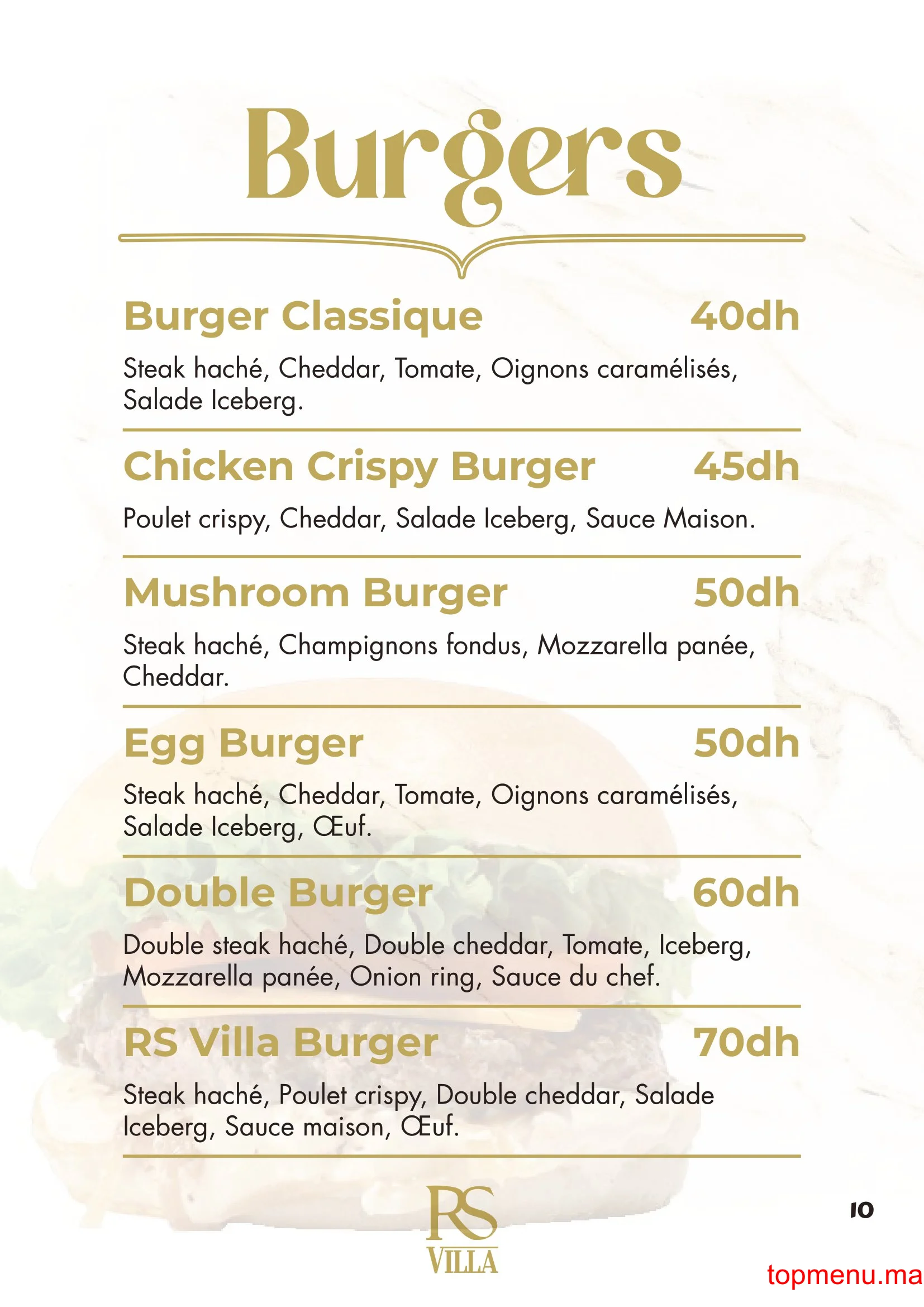 RS Villa – Café Restaurant menu page 10