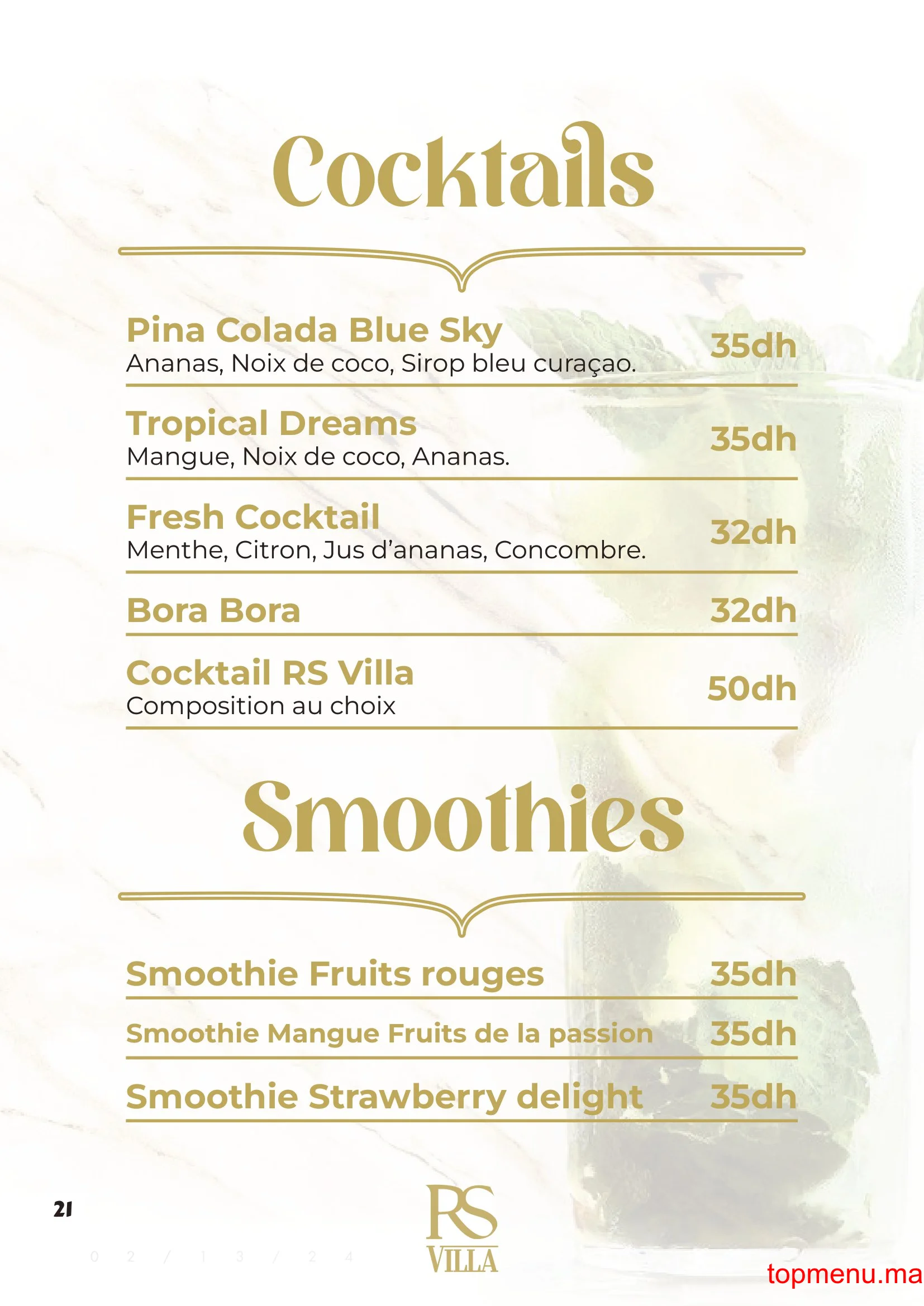 RS Villa – Café Restaurant menu page 21