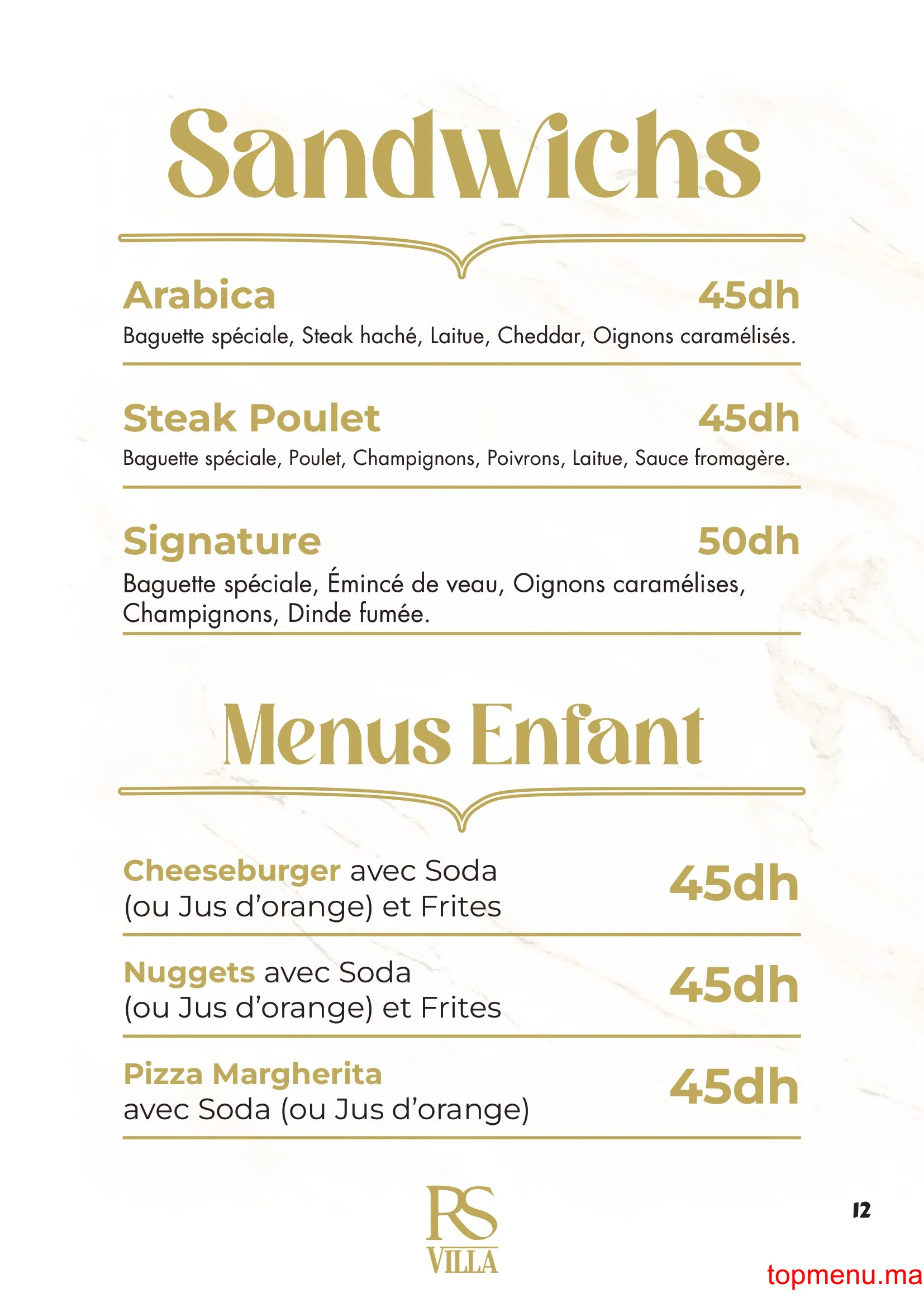 RS Villa – Café Restaurant menu page 12