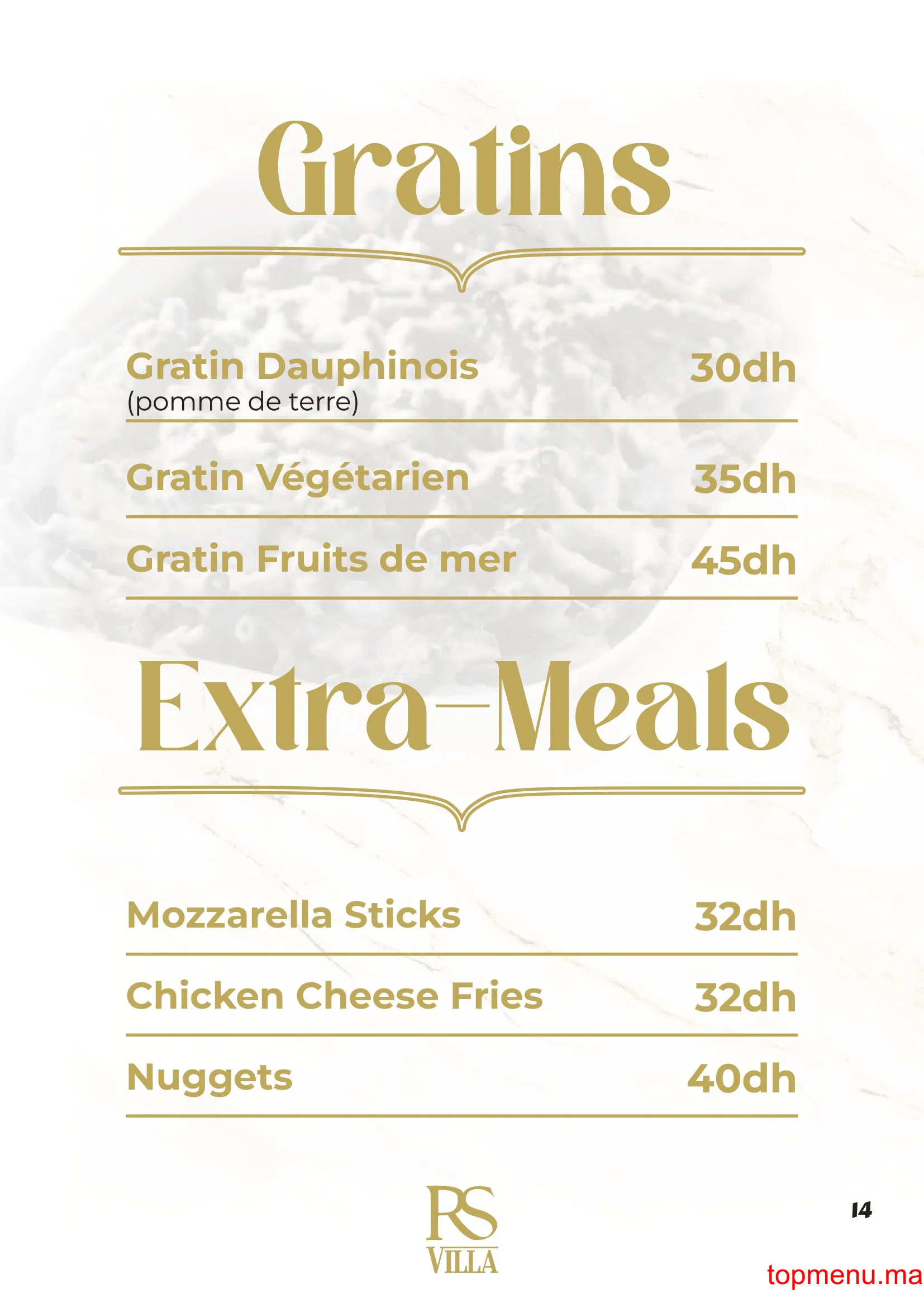 RS Villa – Café Restaurant menu page 14