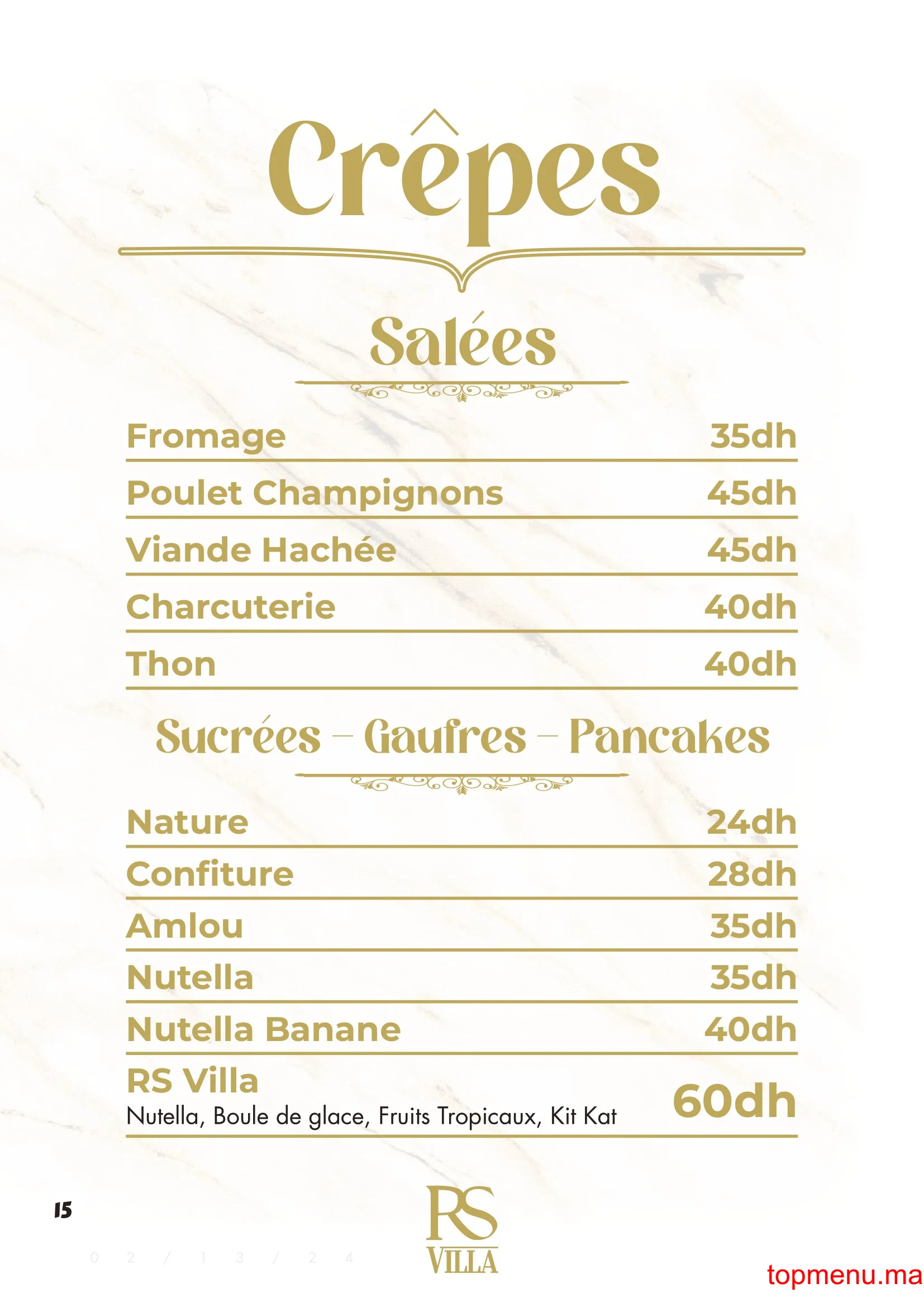 RS Villa – Café Restaurant menu page 15