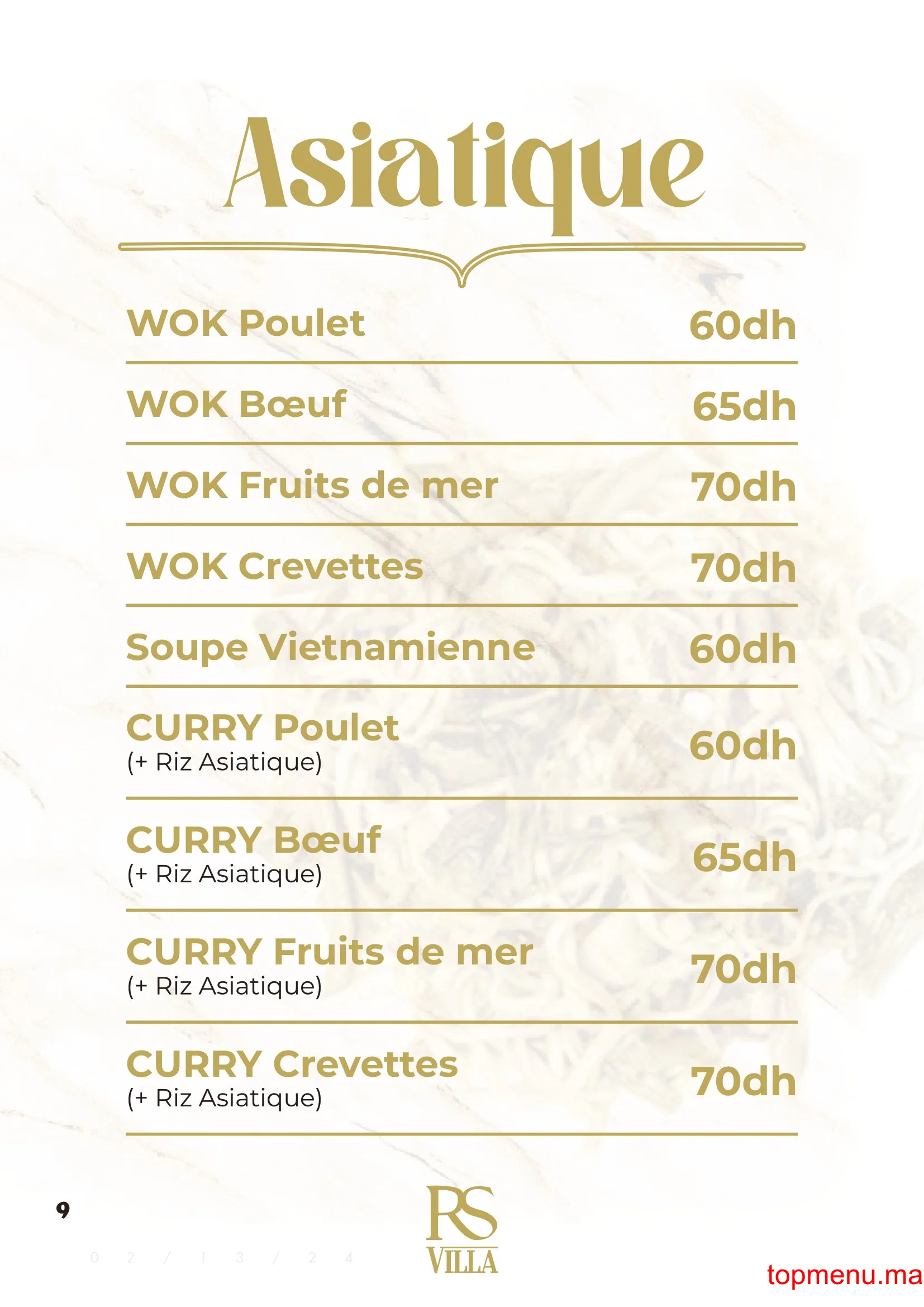 RS Villa – Café Restaurant menu page 9