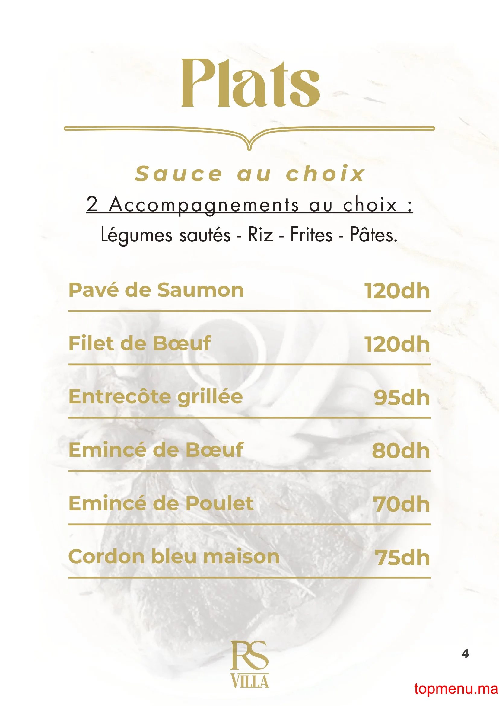 RS Villa – Café Restaurant menu page 4