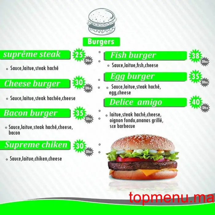 Amigo Burger menu page 9