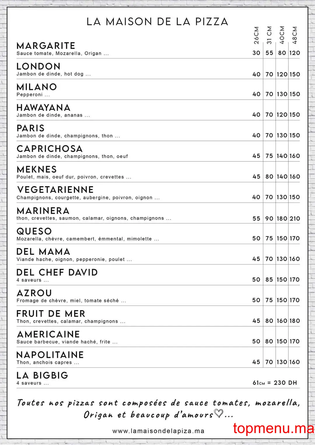 La maison de la pizza menu page 2