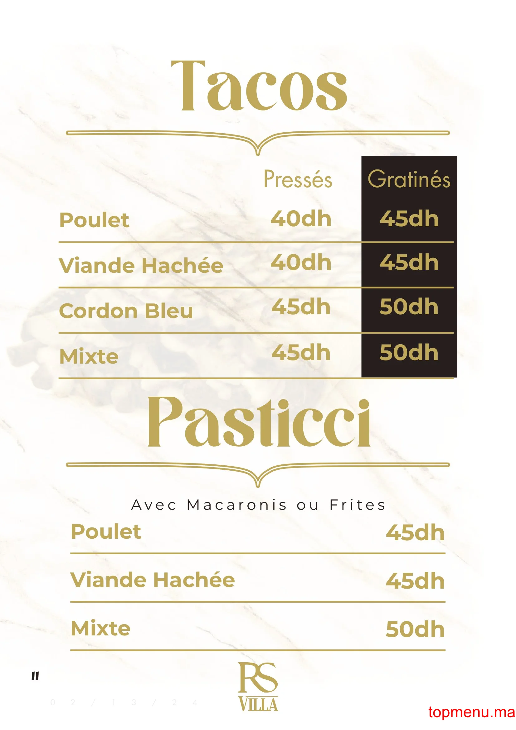 RS Villa – Café Restaurant menu page 11