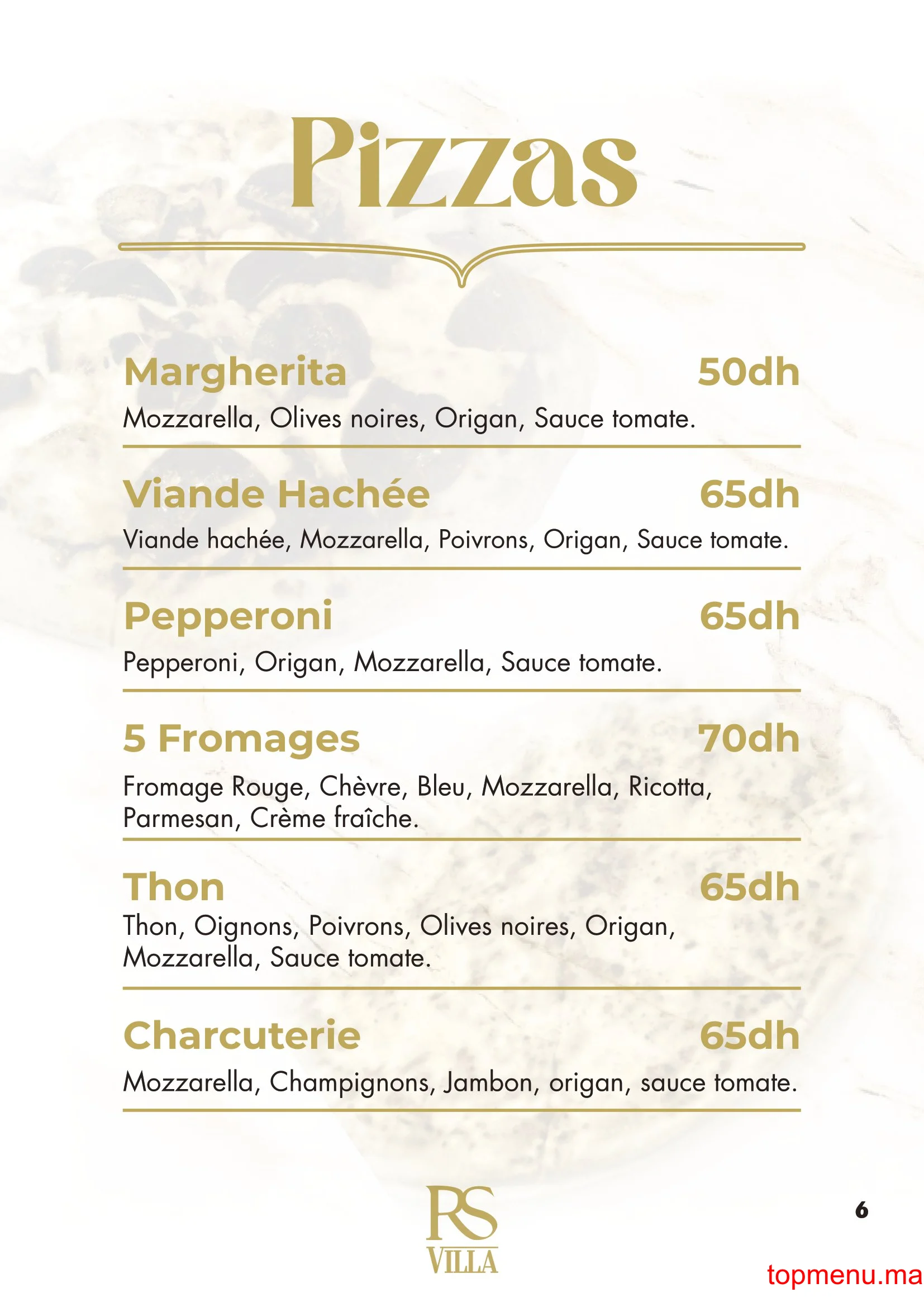 RS Villa – Café Restaurant menu page 6