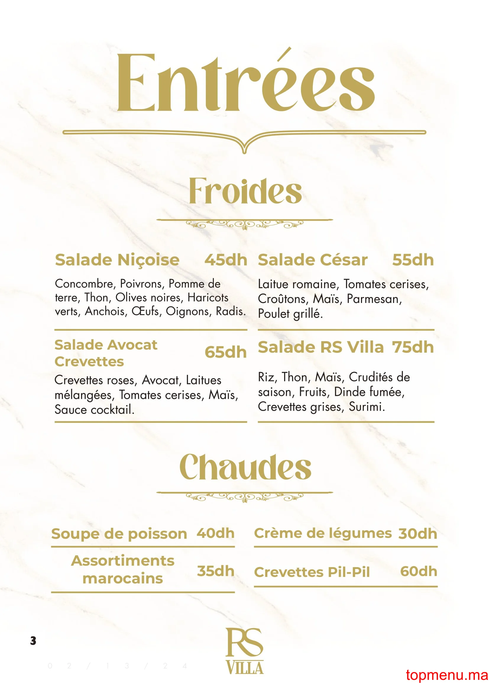 RS Villa – Café Restaurant menu page 3