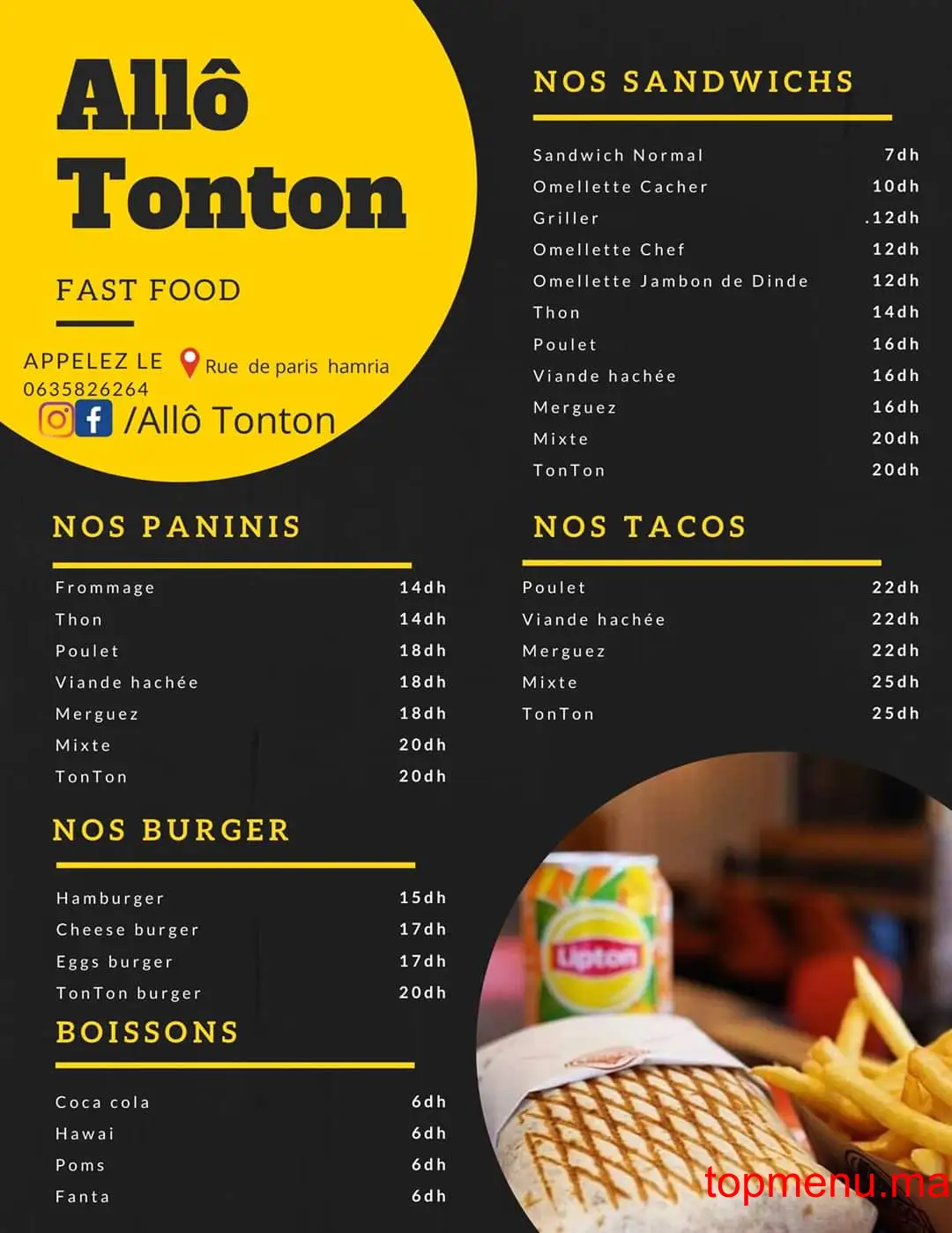 Allô Tonton menu page 1