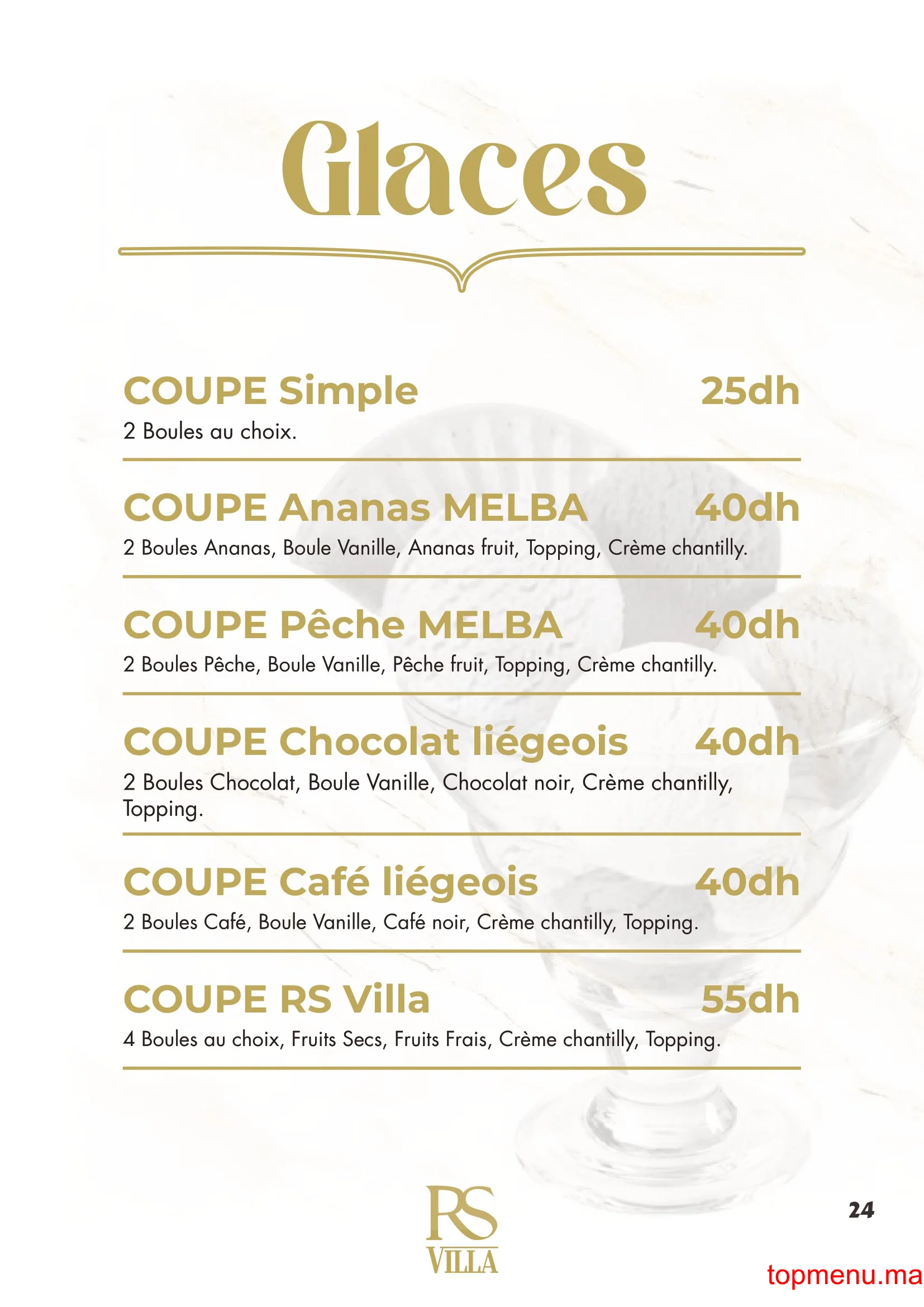 RS Villa – Café Restaurant menu page 24