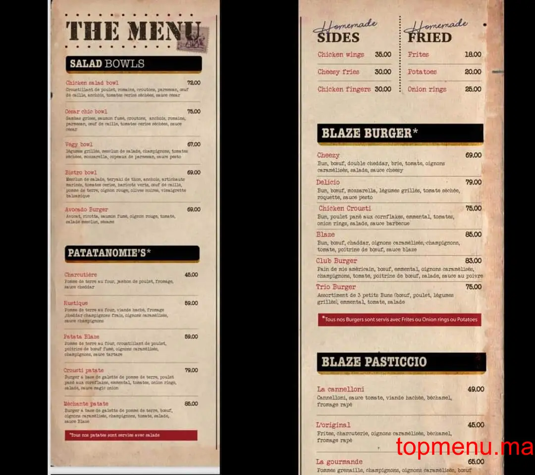 Blaze Burgers menu page 1