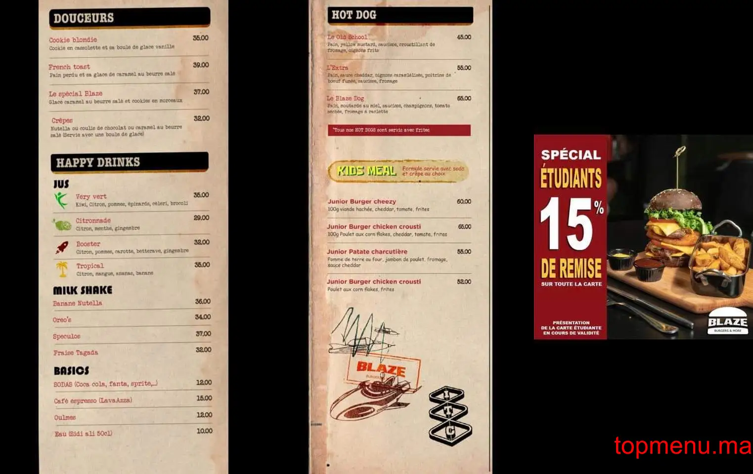 Blaze Burgers menu page 2