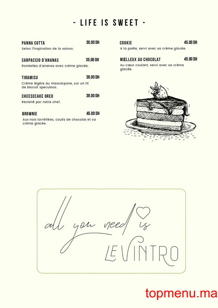 Le vintro menu page 4