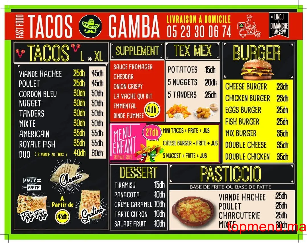 Tacos Gamba menu page 2