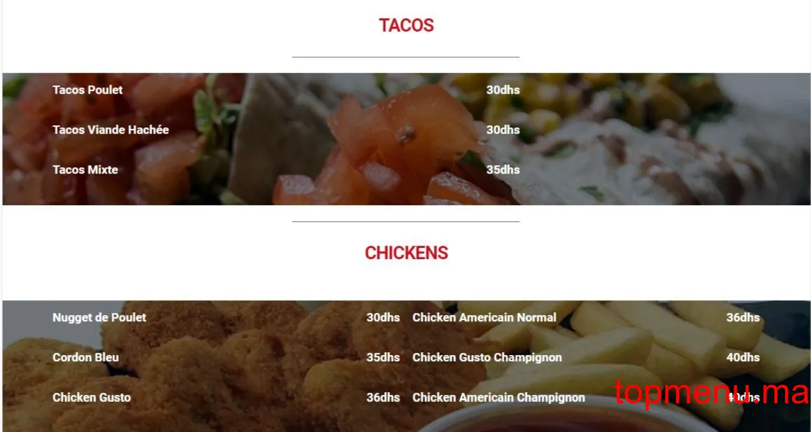 Gusto Food menu page 5