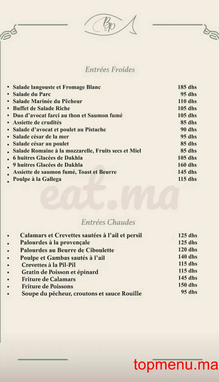 Bistrot du parc menu page 7