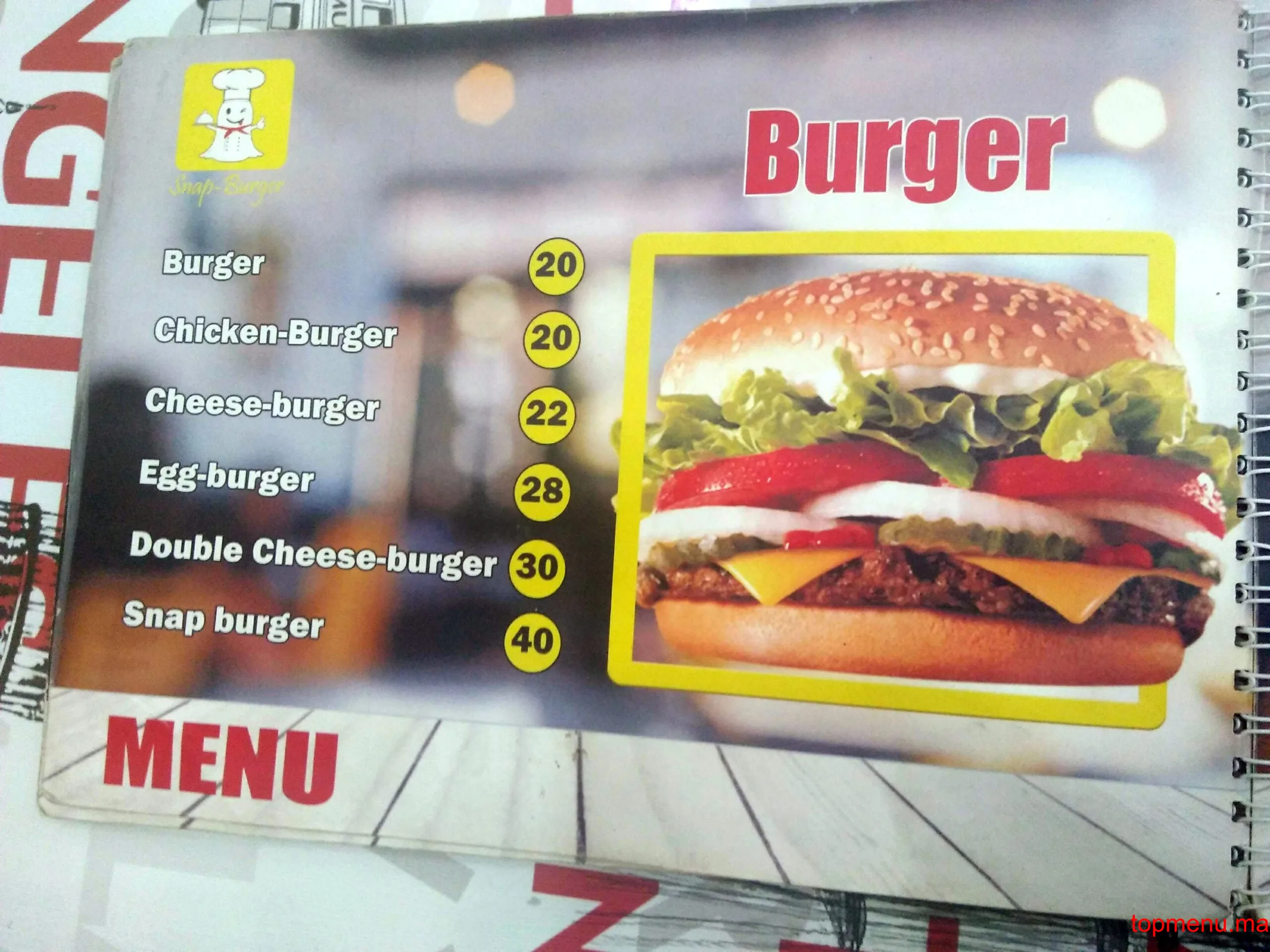 Snap Burger menu page 5