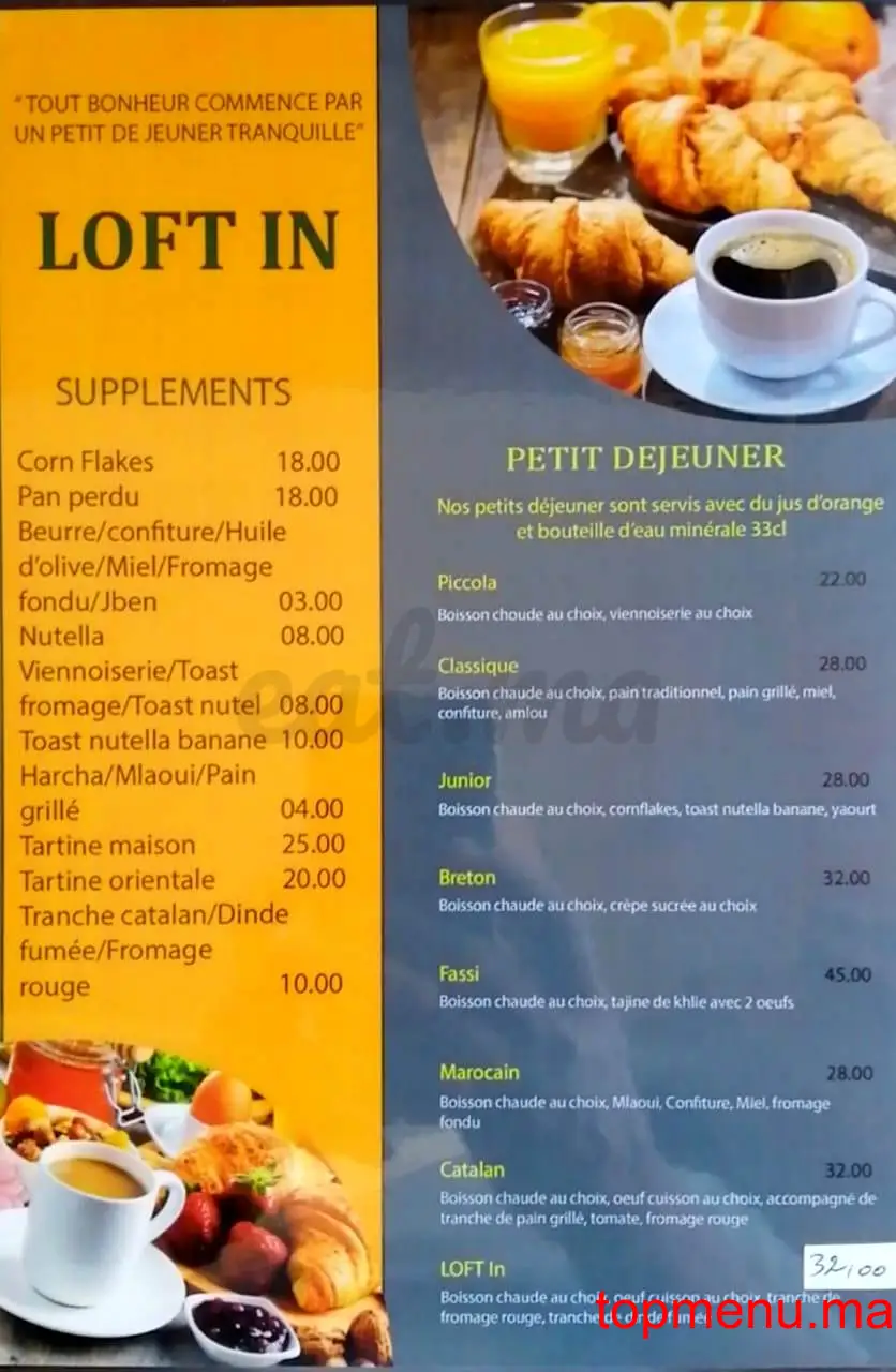 Loft’in menu page 1