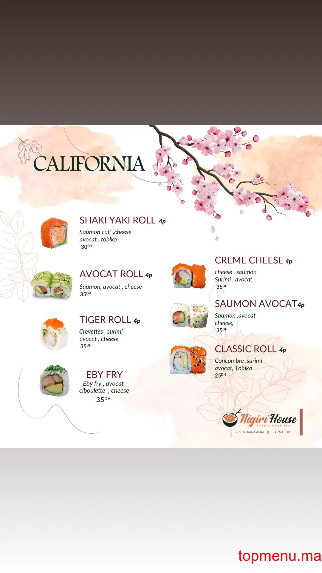 Nigiri House Saidia Marina menu page 4