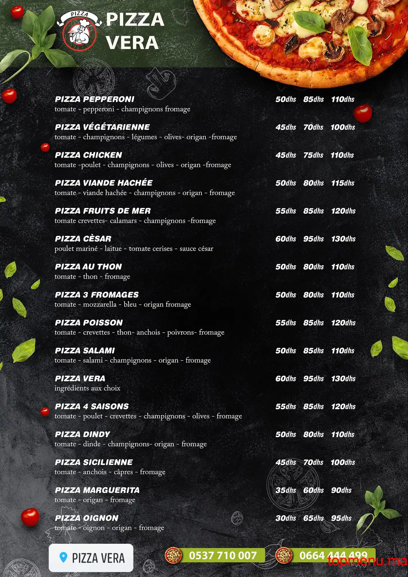 Pizza Vera menu page 1