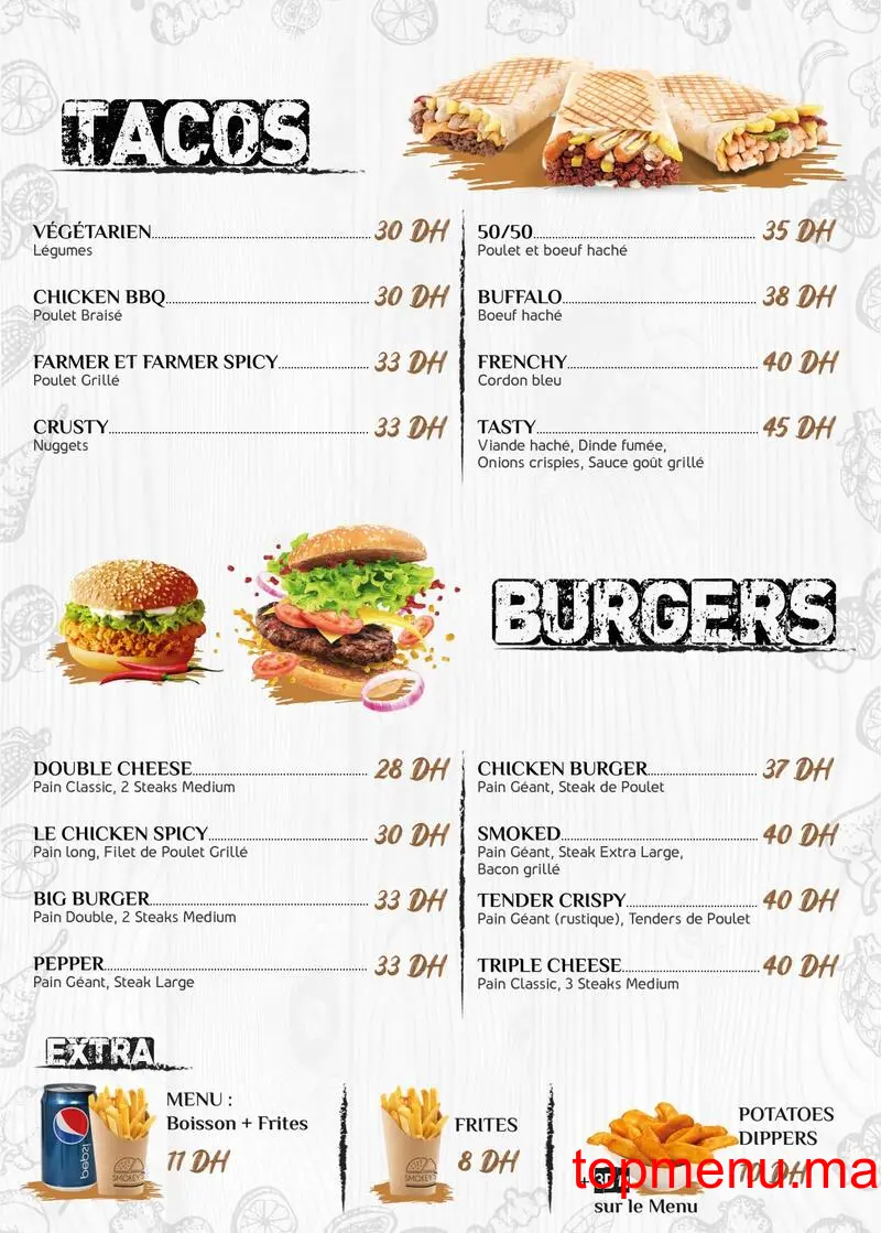 Smokey’s menu page 1