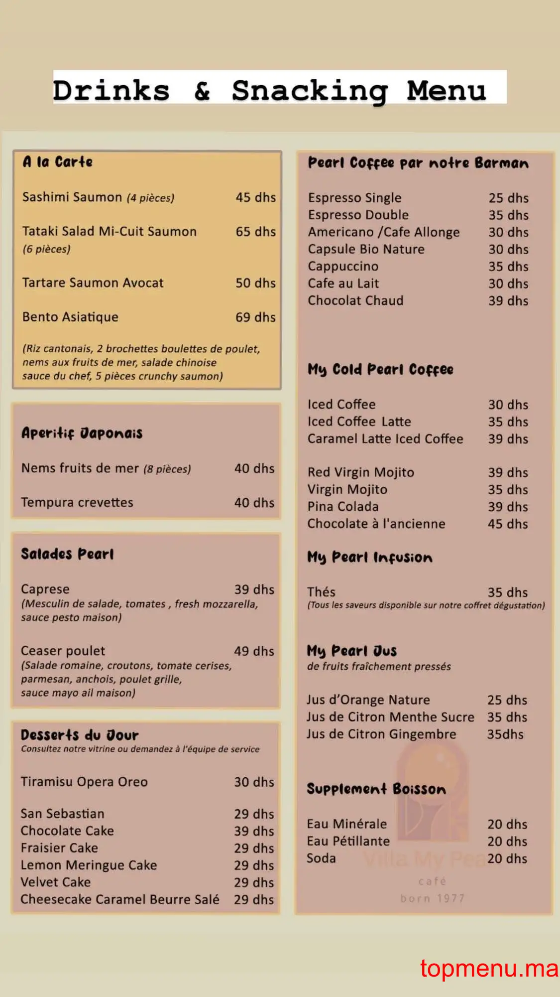 Villa My Pearl Café menu page 3