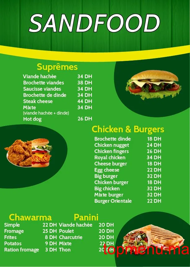 Sand Food menu page 1