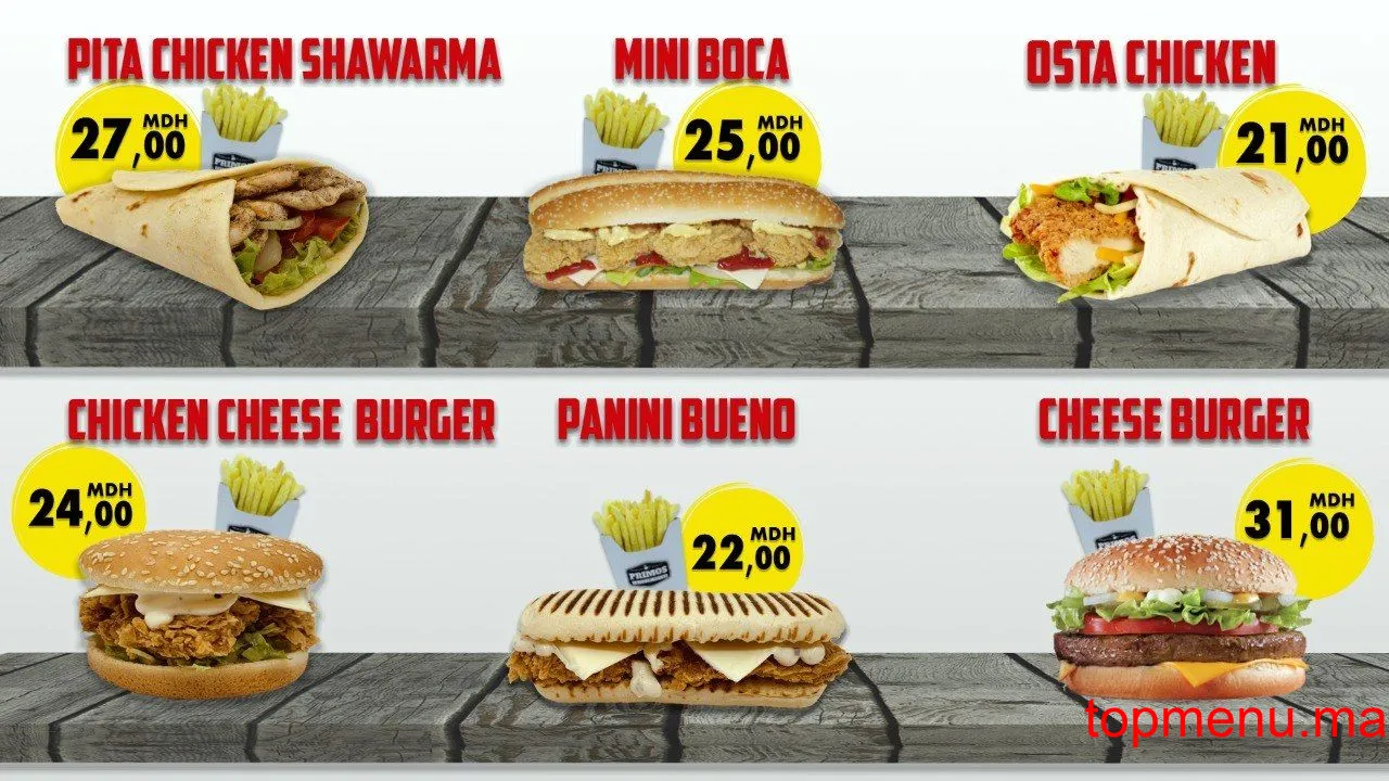 Primos Chicken menu page 1