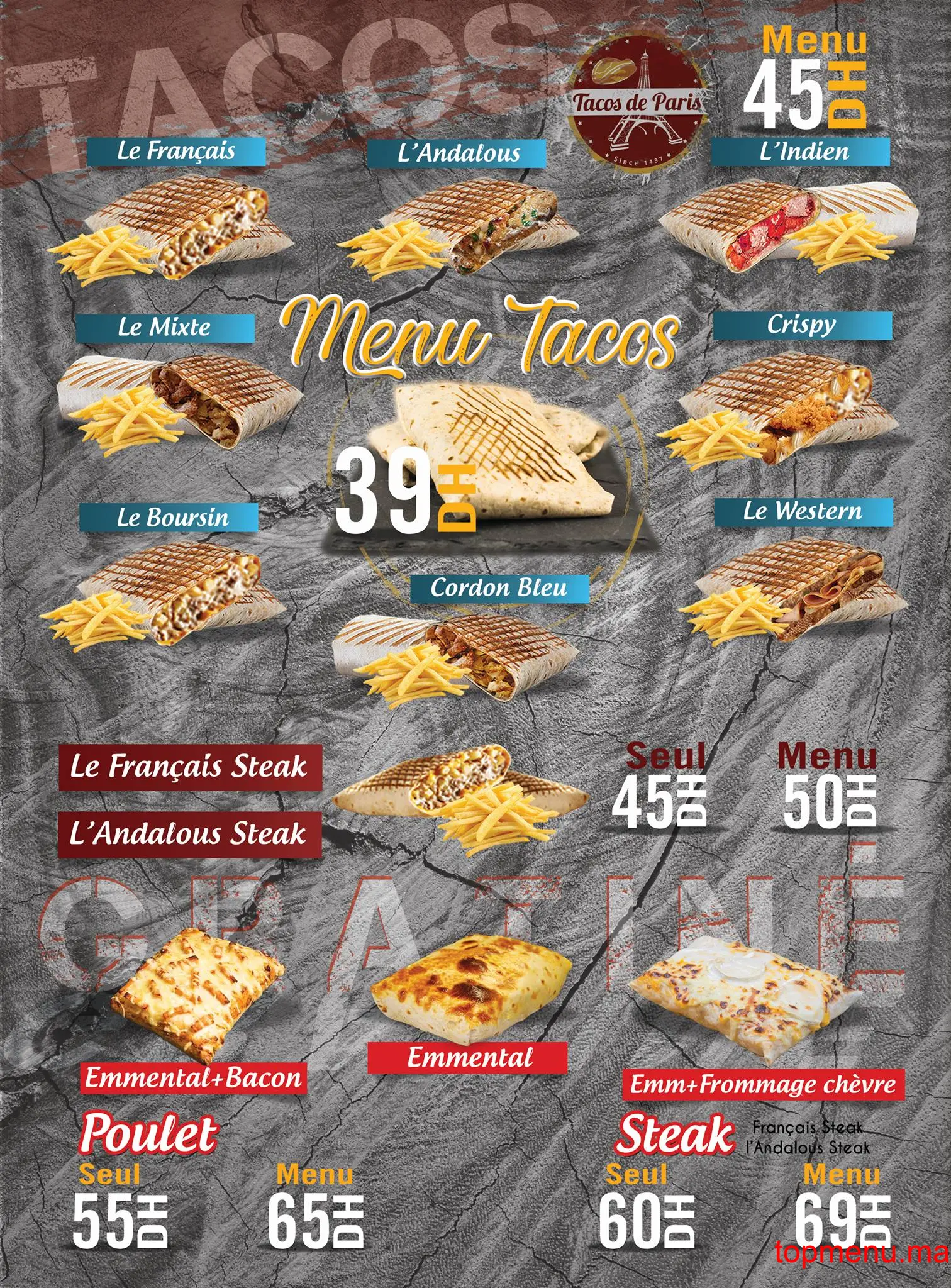 Tacos de Paris menu page 1