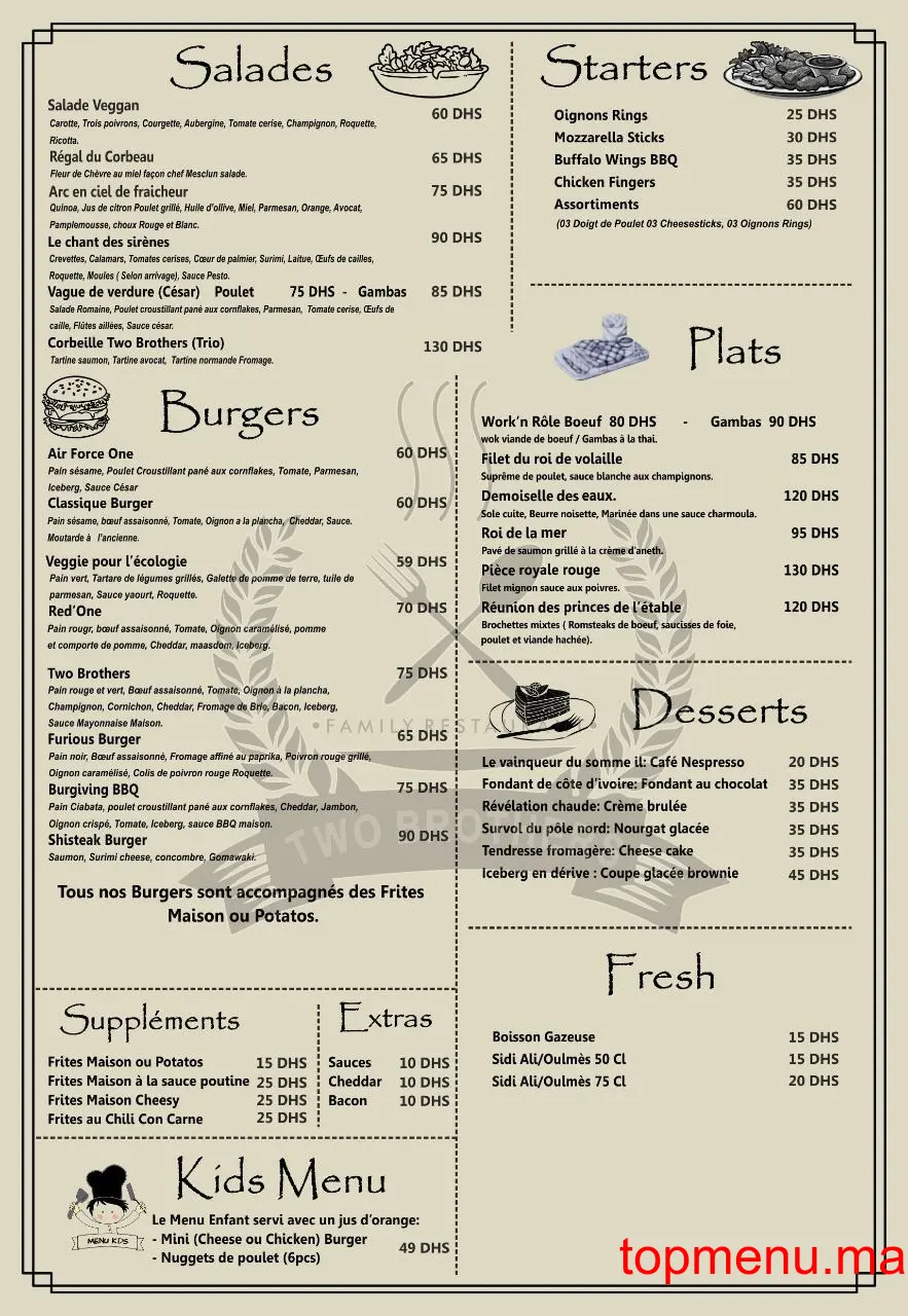 Two Brothers menu page 1