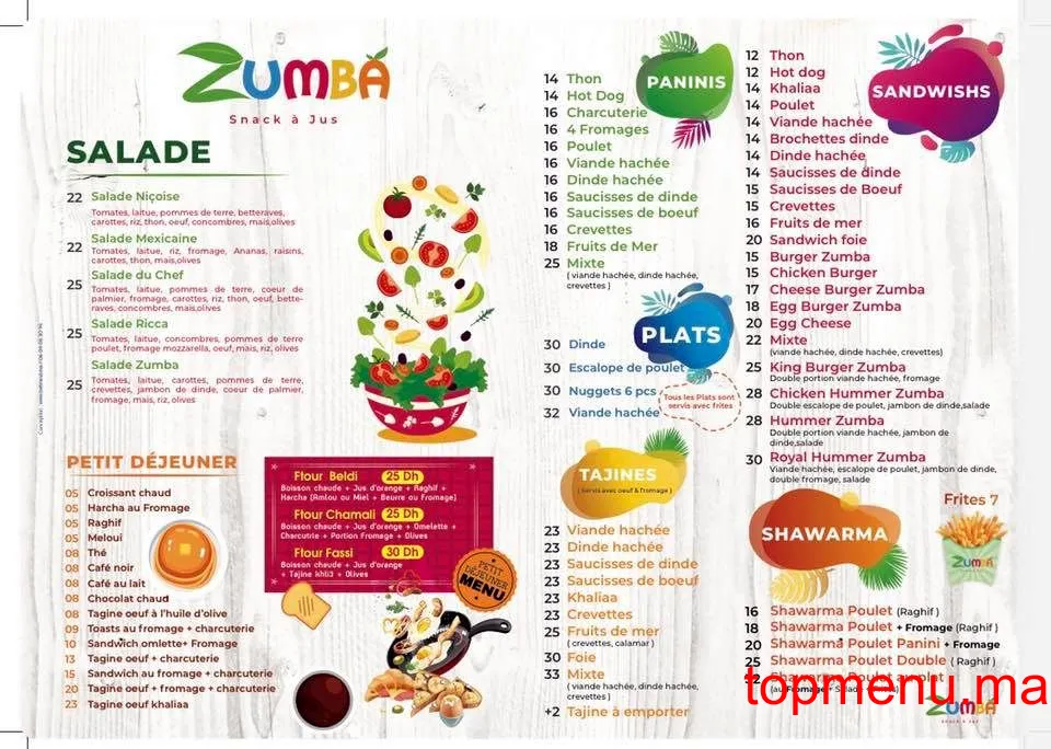 Zumba menu page 1