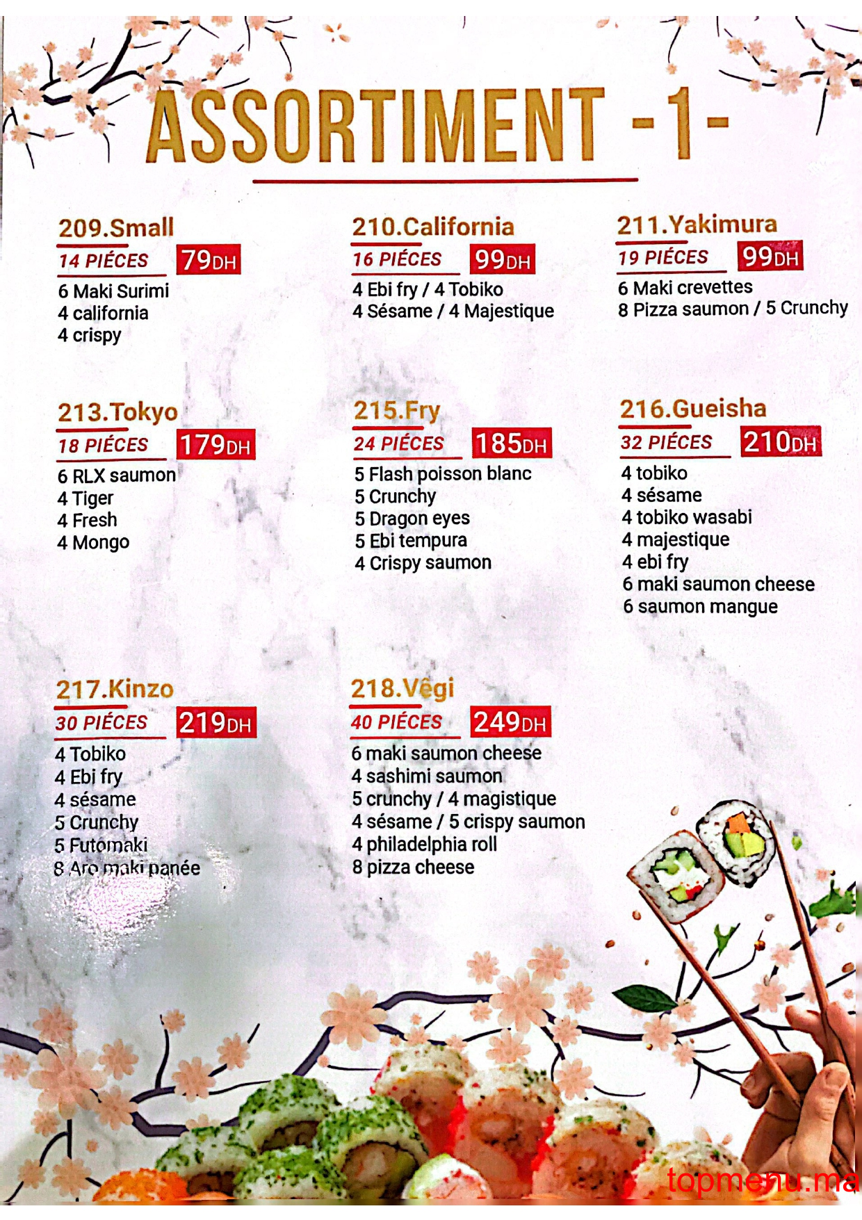 Maya sushi menu page 1