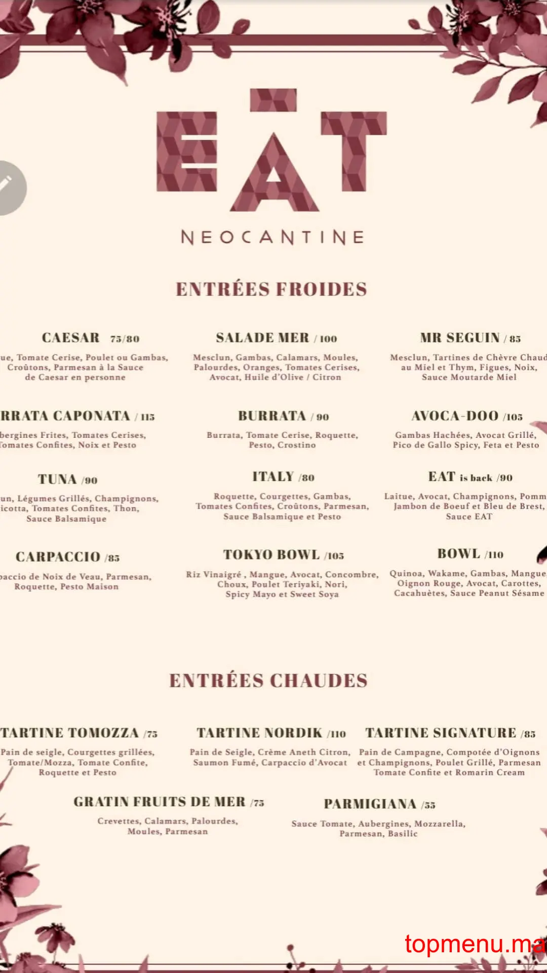 Eat néocantine menu page 1