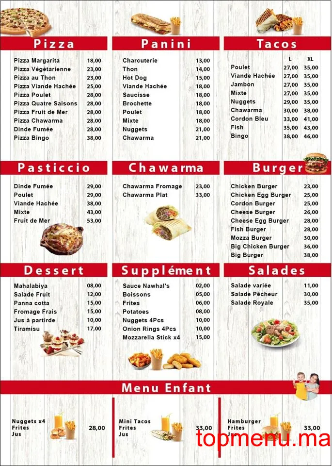 Snack Bingo menu page 1