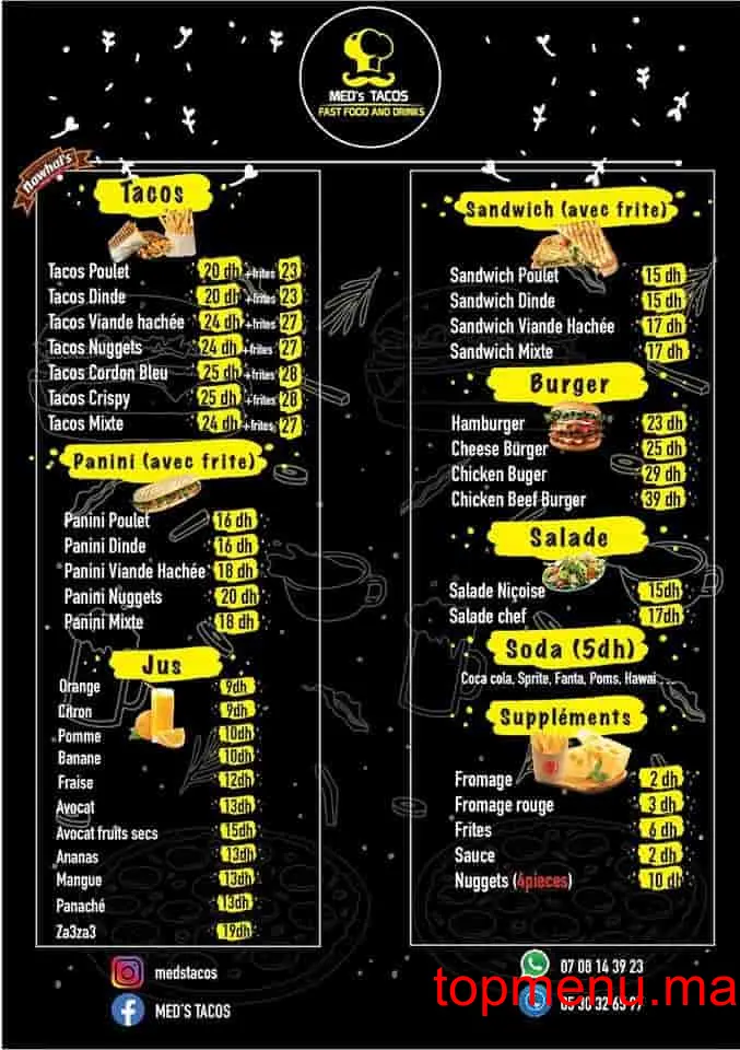 Med’s Tacos menu page 1